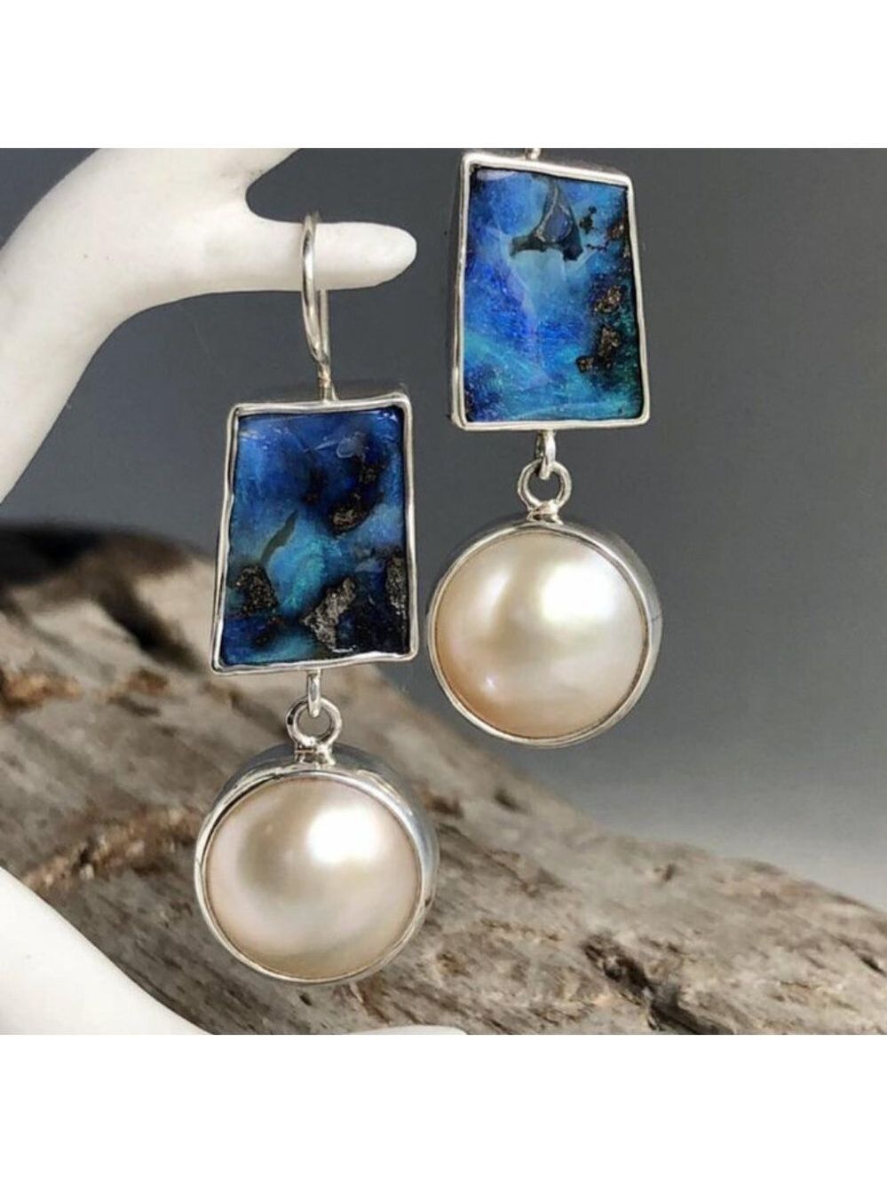 Blue Ocean Pearl Earrings - Picture 1 of 2